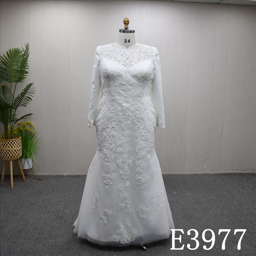 Popular Mermaid design Illusion neckline full lace plus size evening dress wedding dress
