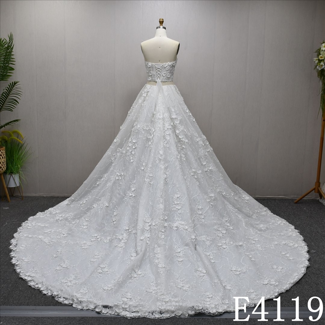 Detachable A-line skirt  elegant ivory luxury adorned with 3D three-dimensional flowers and pearls