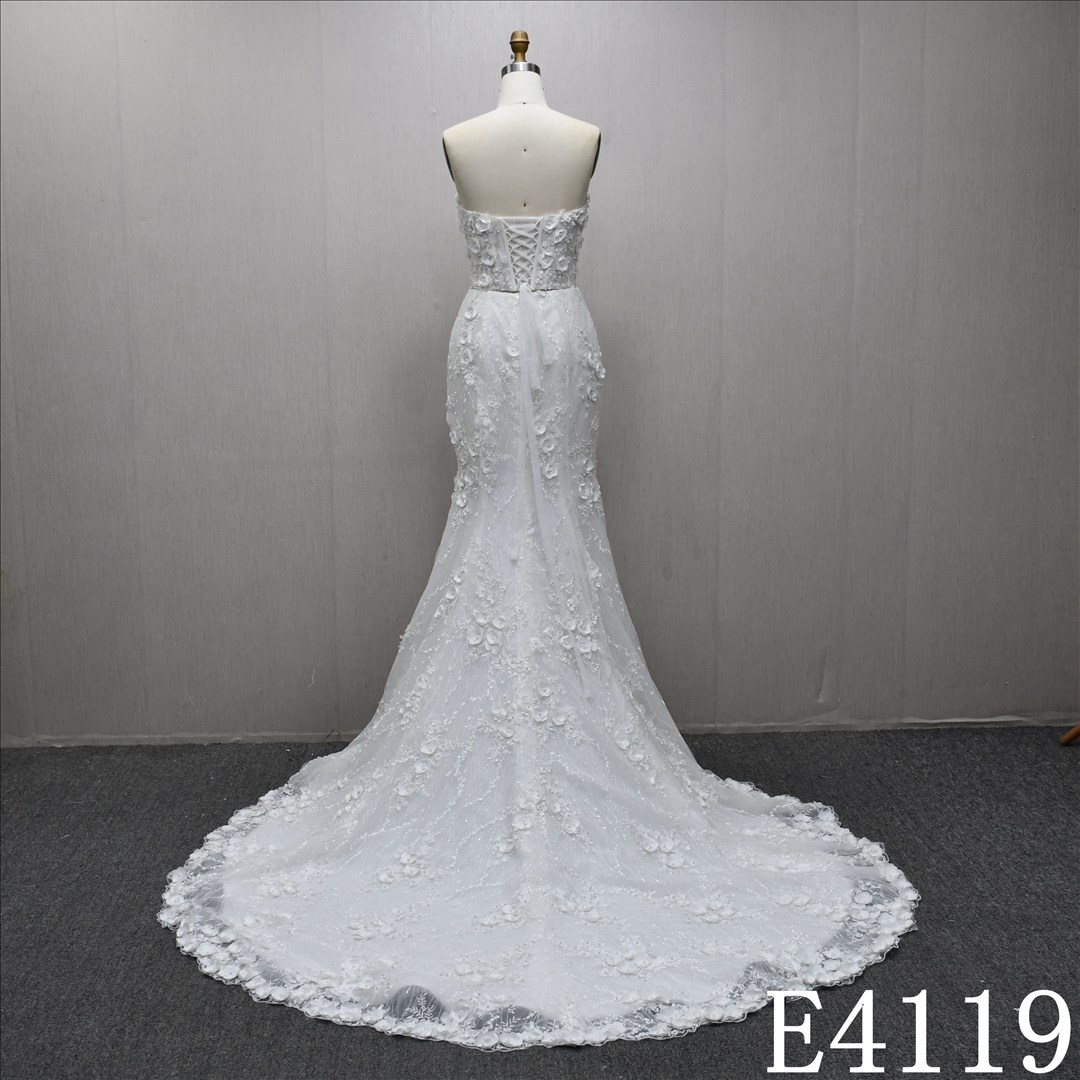 Detachable Mermaid skirt ivory luxury evening gown adorned with 3D three-dimensional flowers and pearls