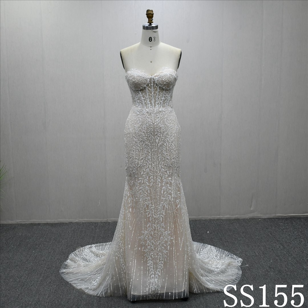 Hot-selling Mermaid luxury design lace beaded sequined wedding dress evening gown