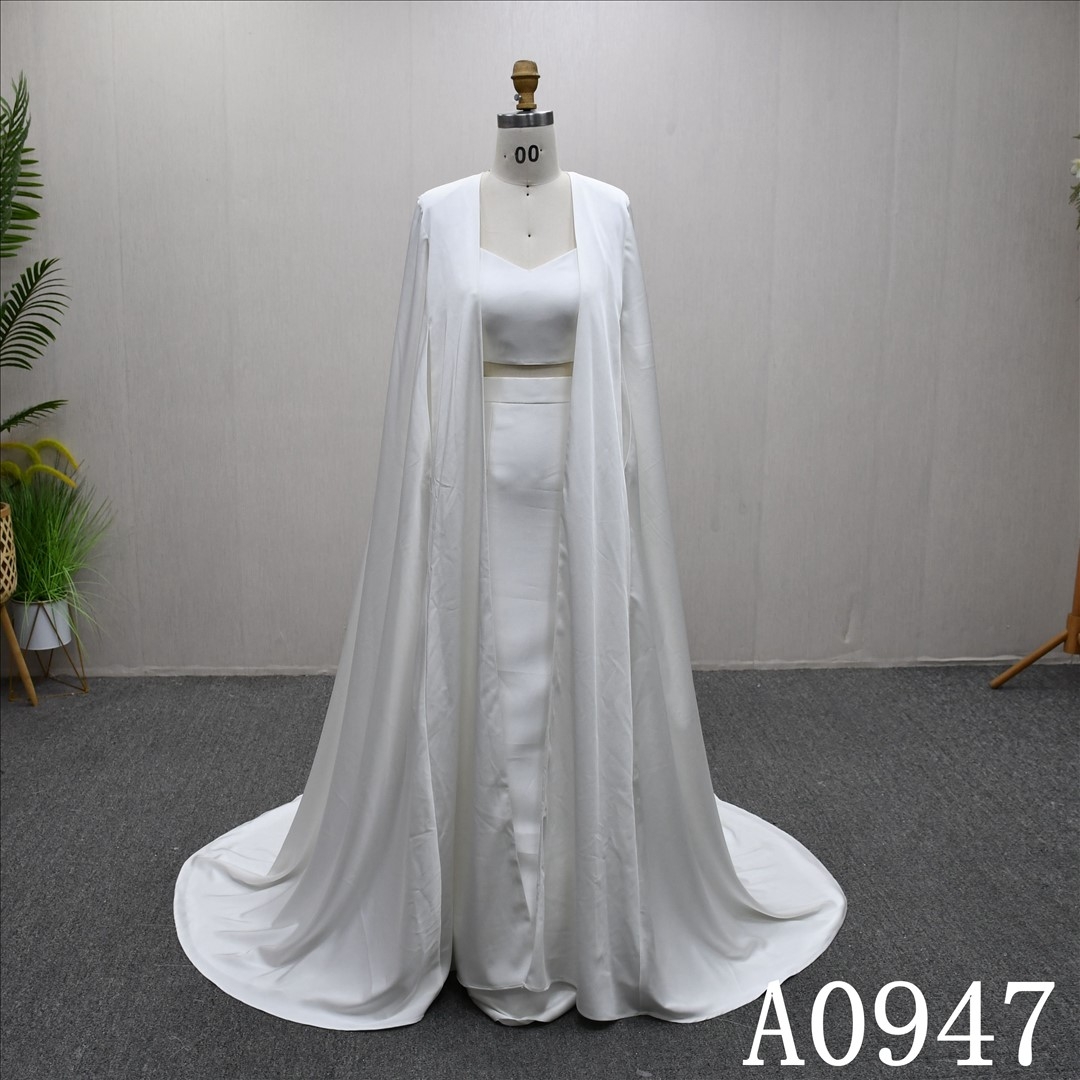 Detachable cape New minimalist design V-neck back zipper button trendy A-line-three-piece wedding dress