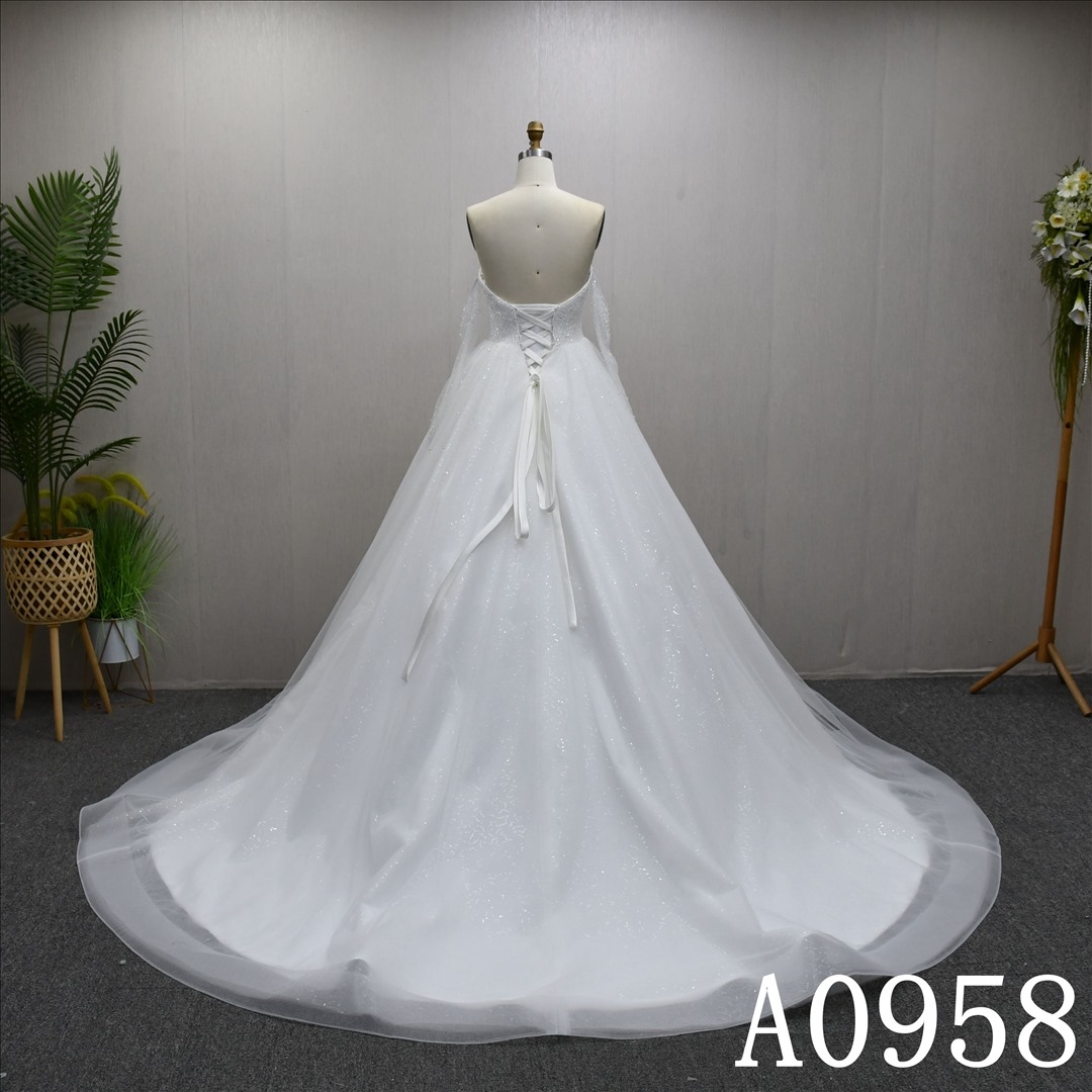 Unique and luxurious design, V-neckline, crystal wedding dress, Lace up back bridal dress