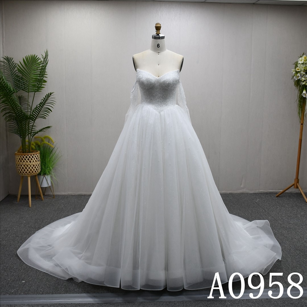 Unique and luxurious design, V-neckline, crystal wedding dress, Lace up back bridal dress