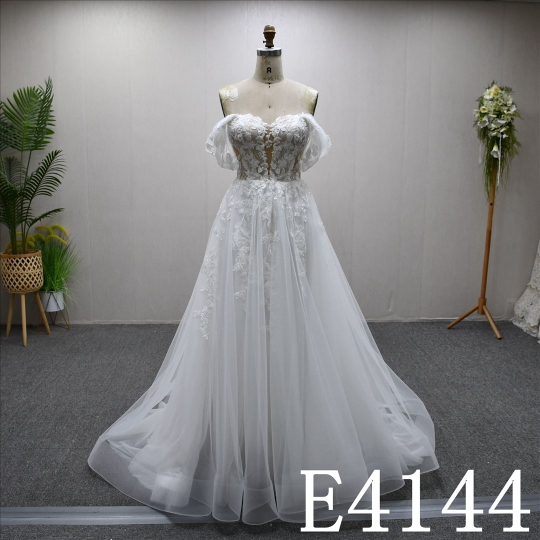 Trendy A-line design with sweetheart neckline lace embellishments for evening gowns and wedding dresses
