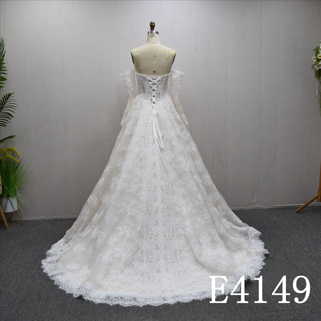 2025 New Straight neckline A-line Full-body lace Wedding Dress Evening Gown