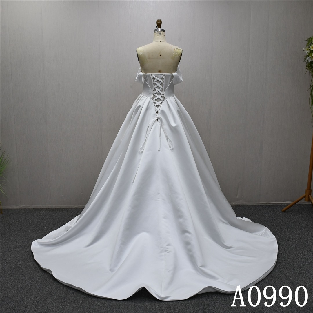 Bestselling A-line dress with unique pleats, sweeping train wedding gown evening dress