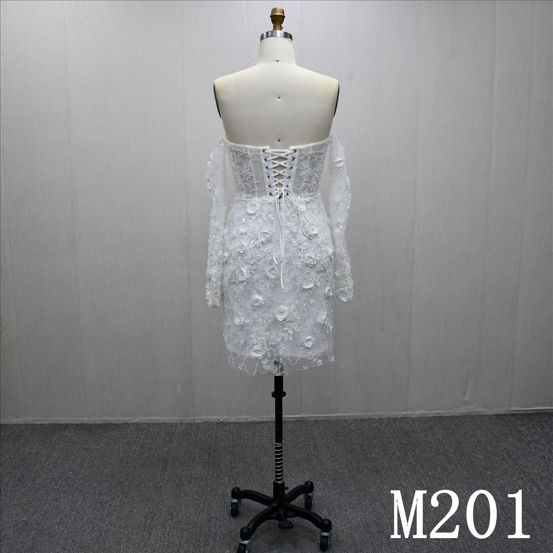 Bestselling Mermaid dress with long sleeves, lace flower sequined beaded design, short evening gown.