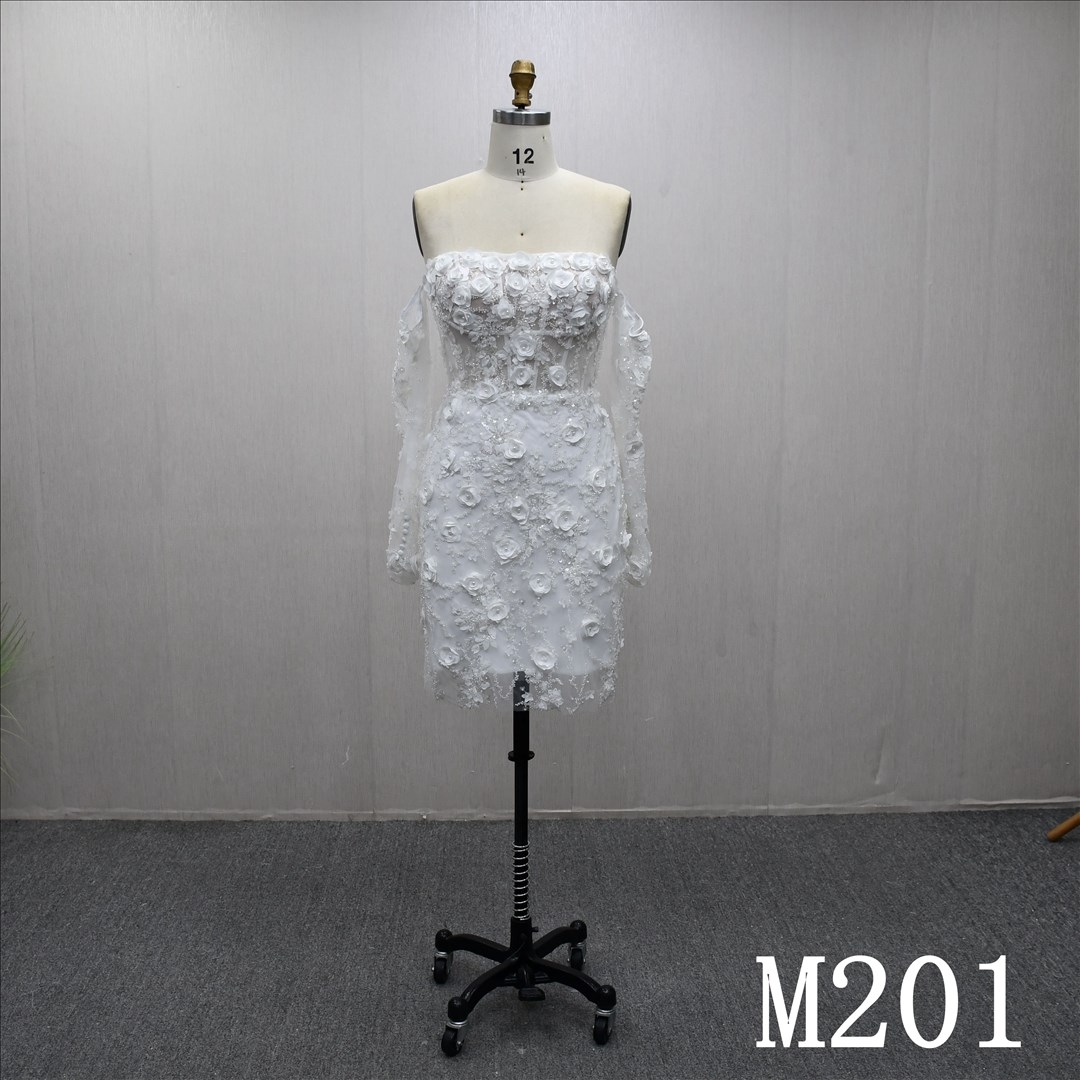 Bestselling Mermaid dress with long sleeves, lace flower sequined beaded design, short evening gown.