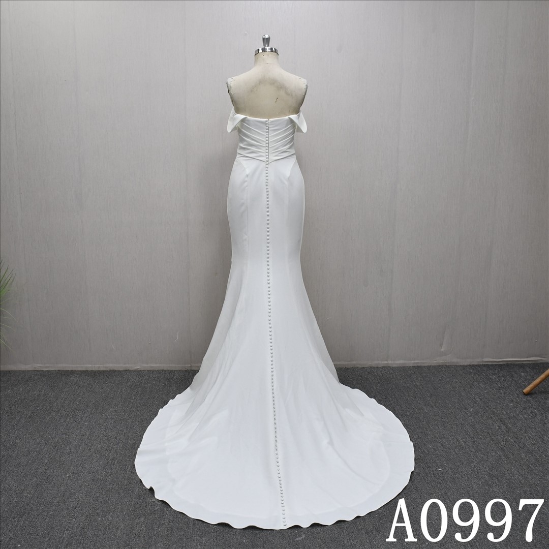 Unique and minimalist  design, Sweep Train, back Zipper and button wedding dress