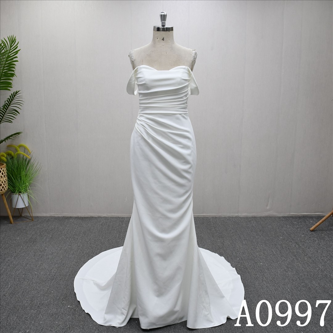 Unique and minimalist  design, Sweep Train, back Zipper and button wedding dress