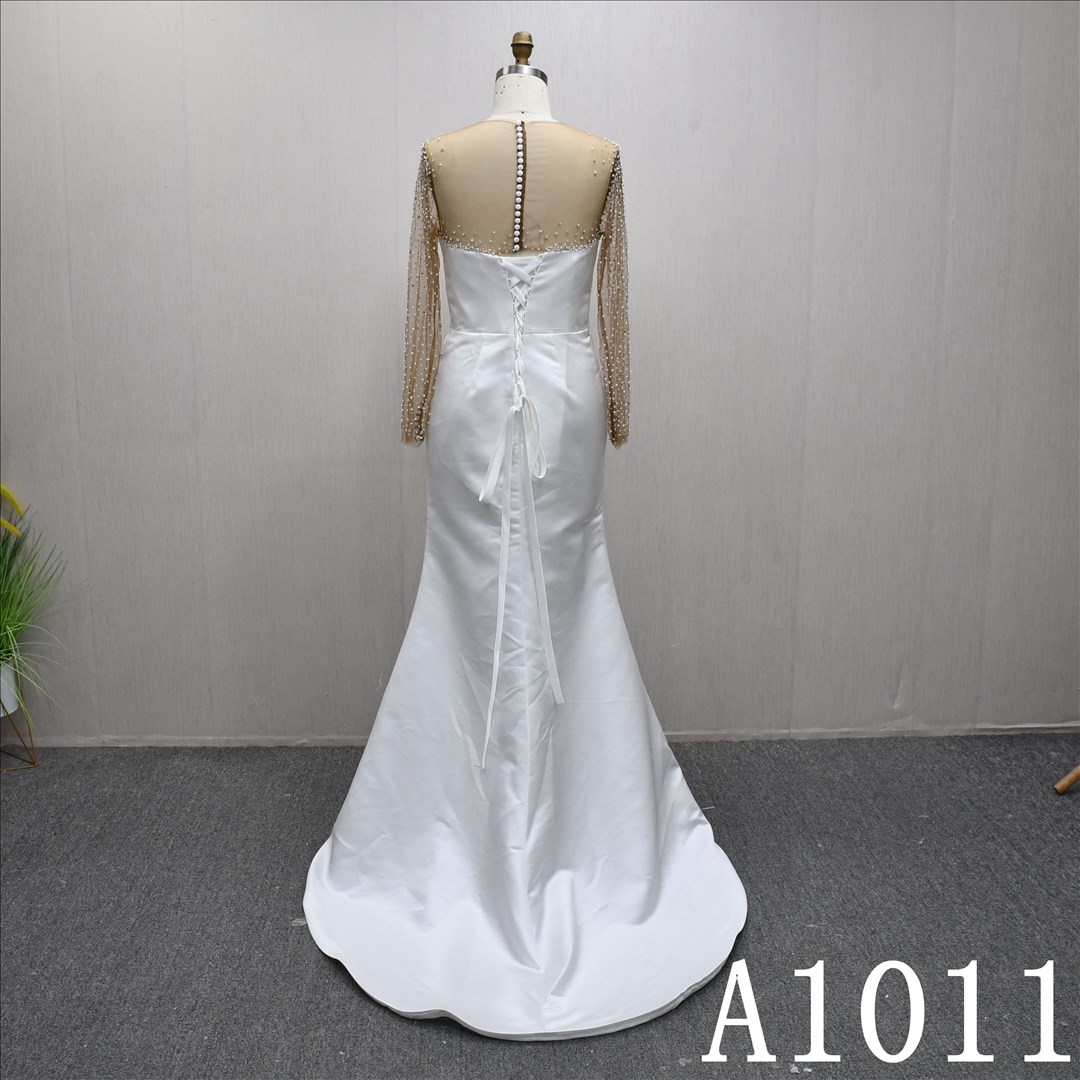 Popular Mermaid design Illusion neckline full beading with detachable train evening dress wedding dress