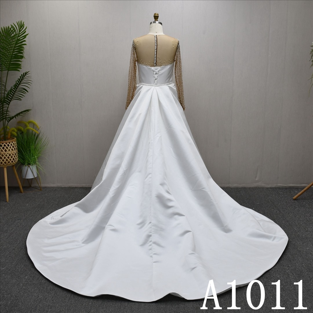 Popular Mermaid design Illusion neckline full beading with detachable train evening dress wedding dress