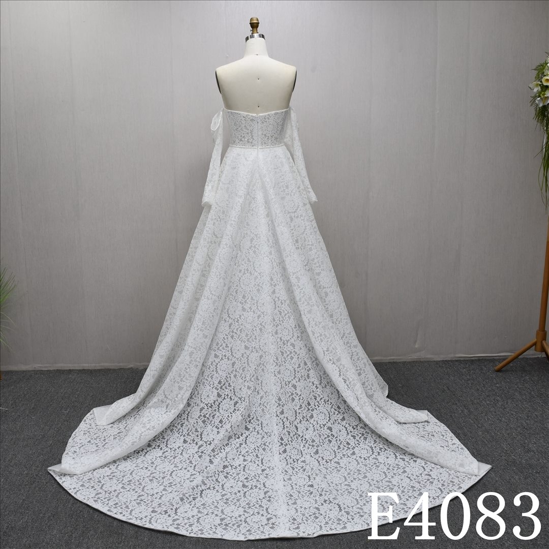 New lace Sweetheart neckline Long sleeves back zipper A-line wedding evening gown