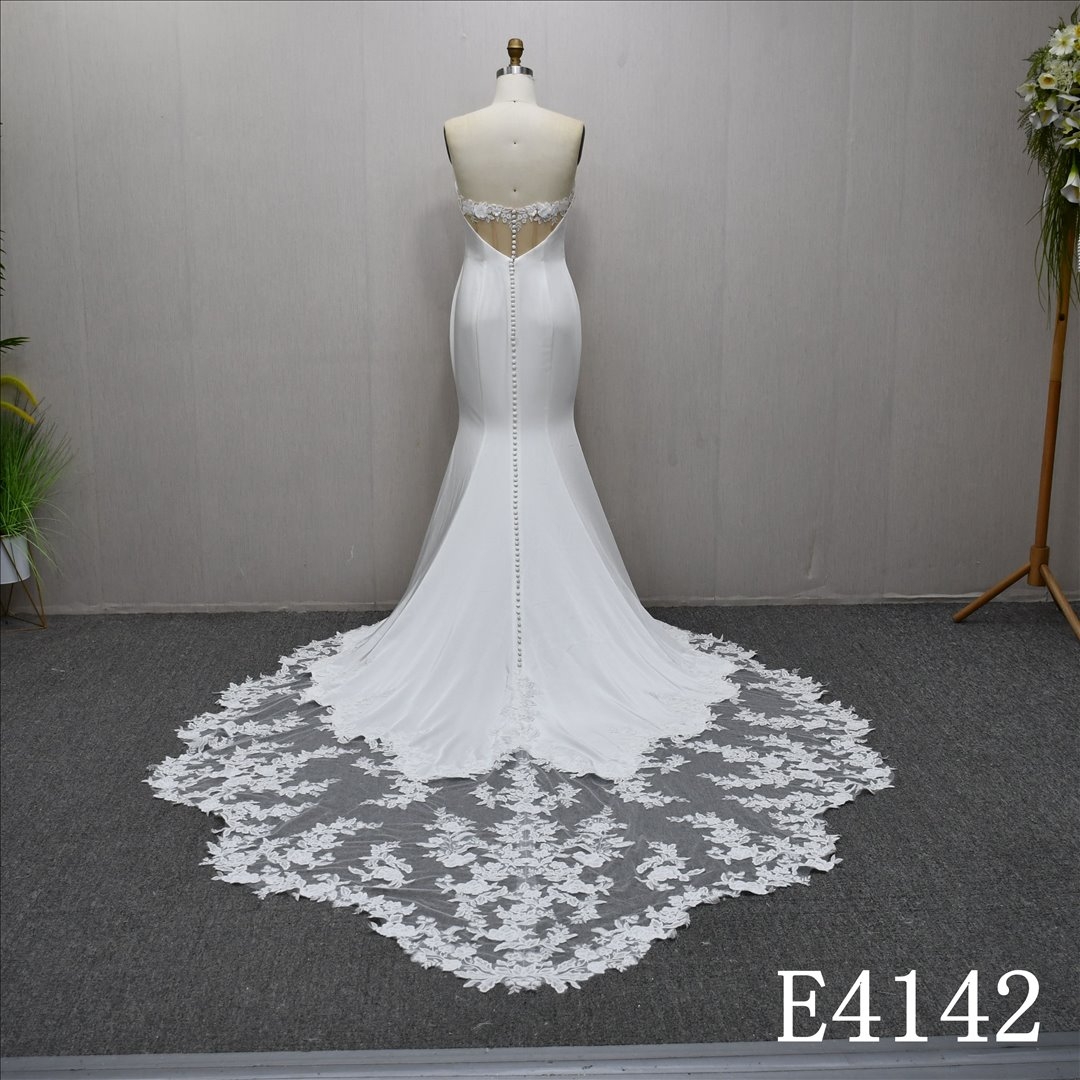 Beautiful unique luxury A-line lace back zipper and button wedding evening dress