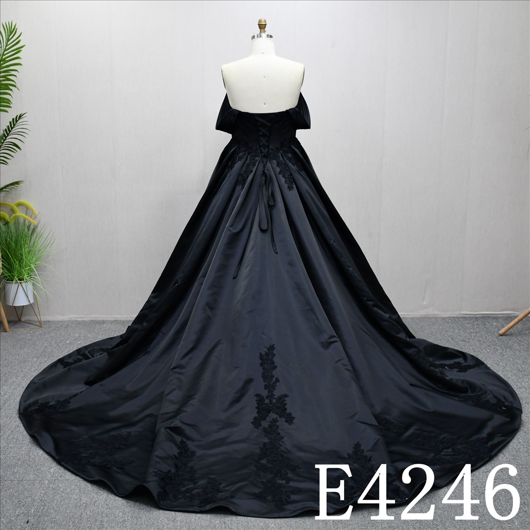 Hot-selling Black A-line Lace up back wedding dress with unique design, stylish and high-quality.