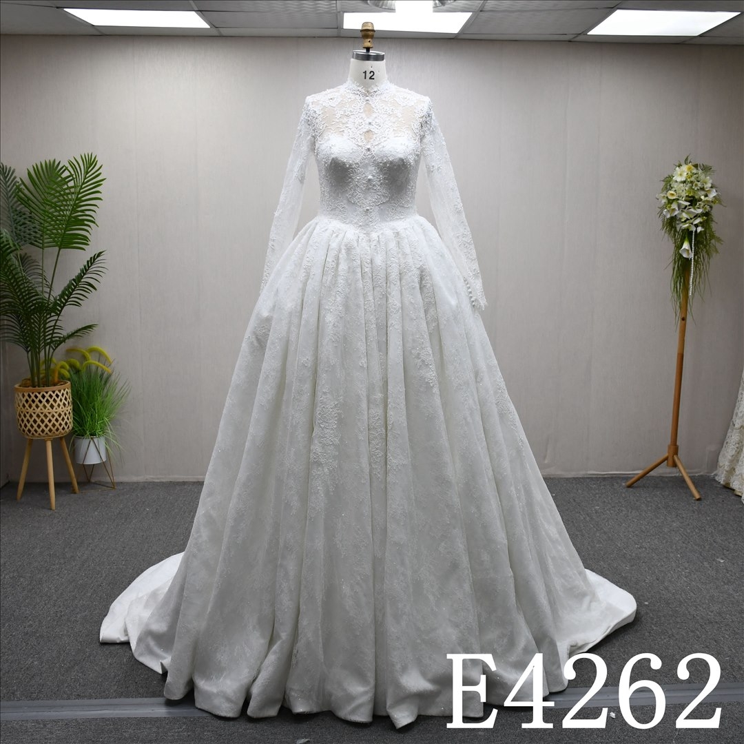 2025 New Illusion neckline long sleeves full body Lace Wedding Dress
