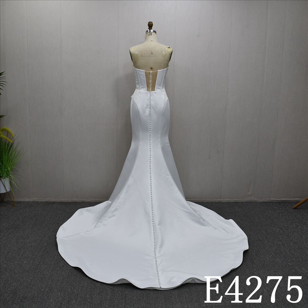 Unique Mermaid design, Sweep Train, back Zipper and button wedding dress