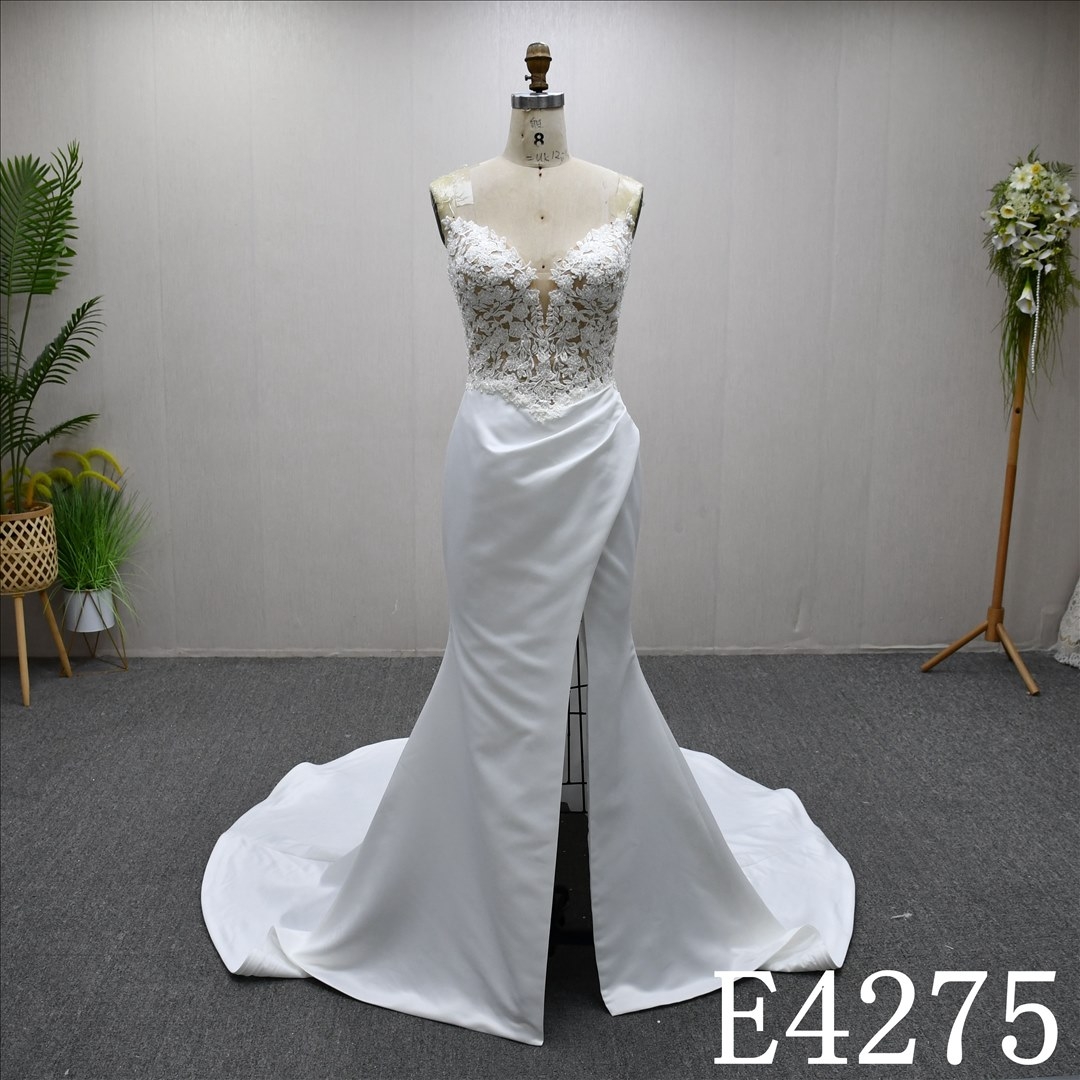 Unique Mermaid design, Sweep Train, back Zipper and button wedding dress