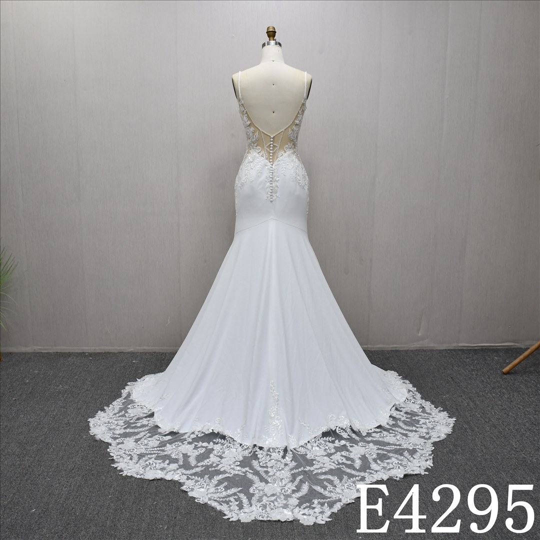 Best selling Mermaid dress, simple zipper and button back design, sweep train wedding dress