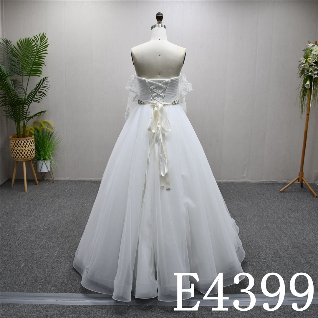 New Plain Sweetheart neckline Long sleeves Lace up back A-line wedding evening gown