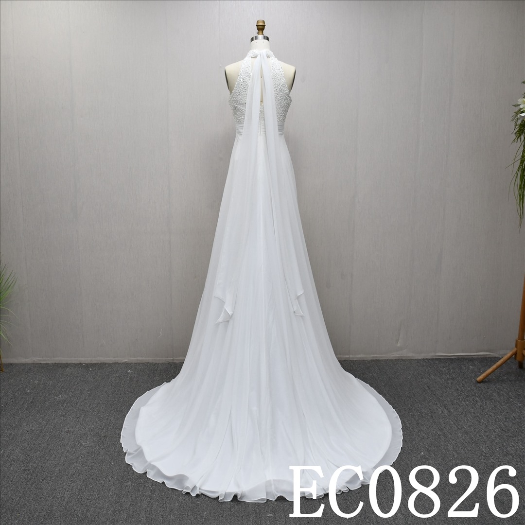 A beautiful Beading and Sequins A-line Simple and stylish Halter strap wedding