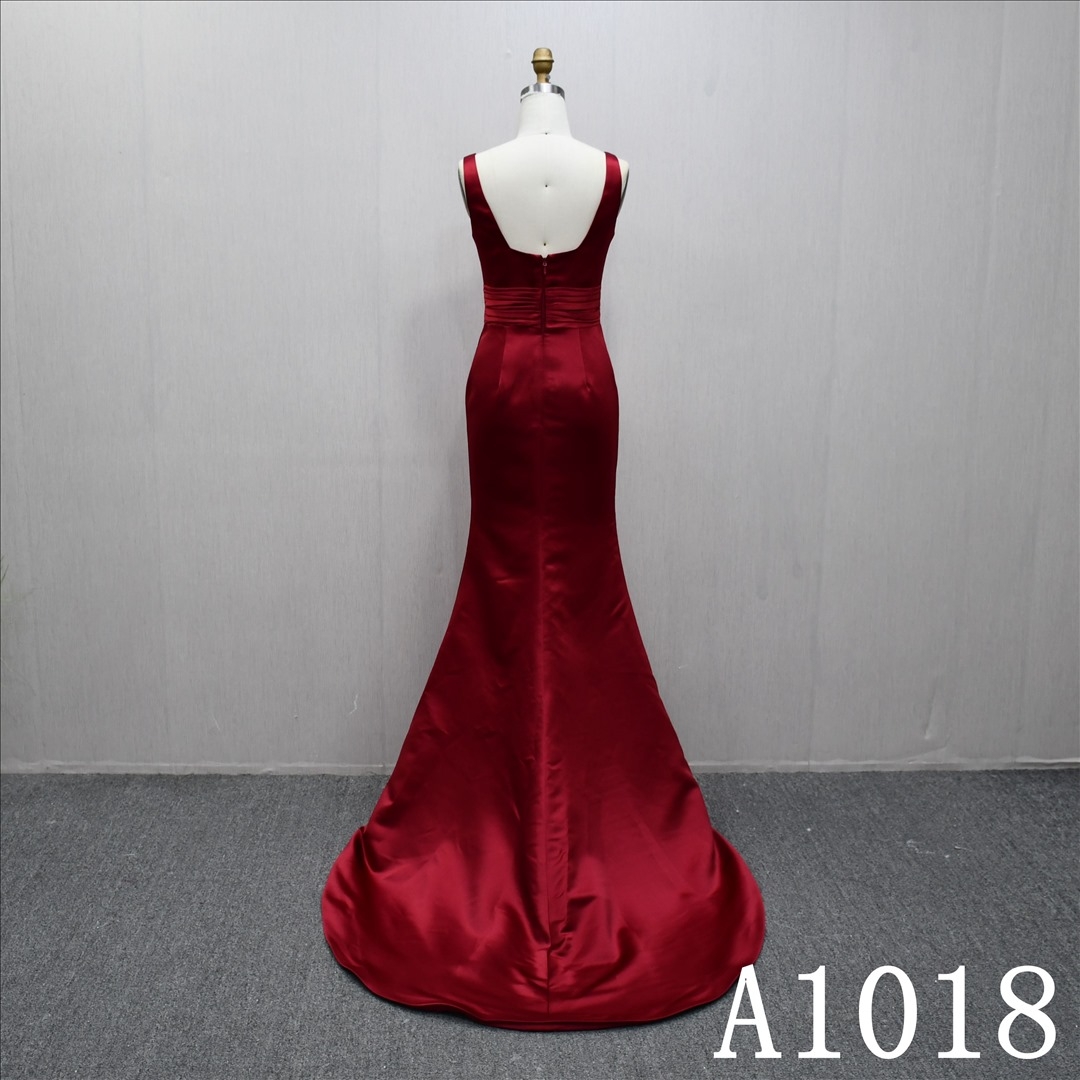 Stain Mermaid Gown V Neckline  Red Color for Cocktail Dress Simple Design