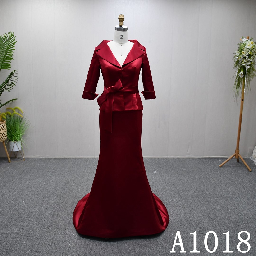 Stain Mermaid Gown V Neckline  Red Color for Cocktail Dress Simple Design