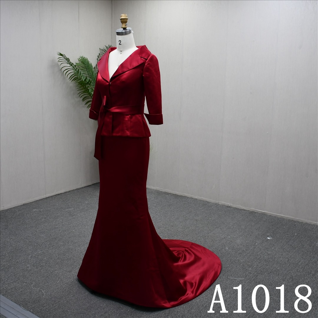 Stain Mermaid Gown V Neckline  Red Color for Cocktail Dress Simple Design