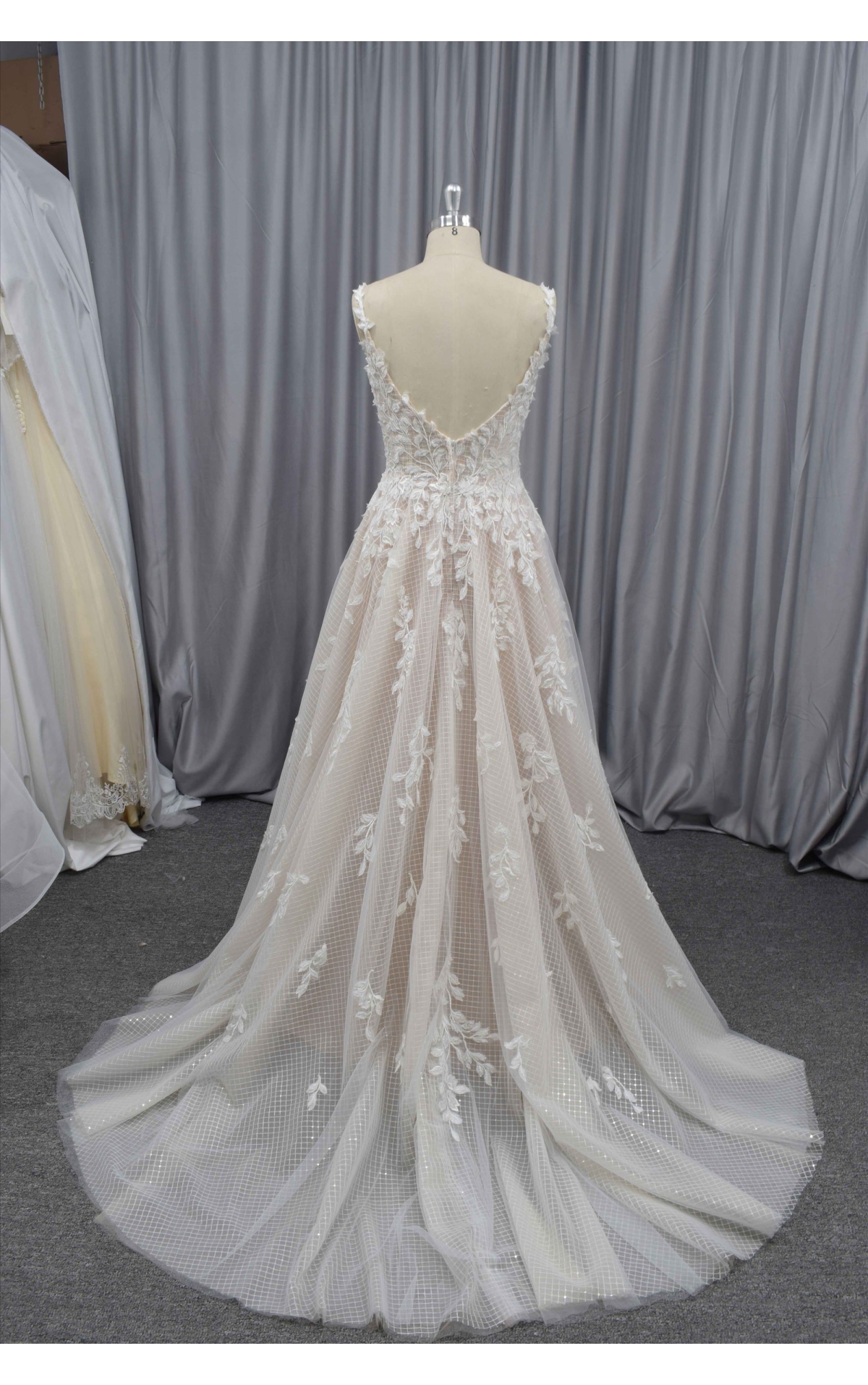 Boho Bridal gown low back with V neckline