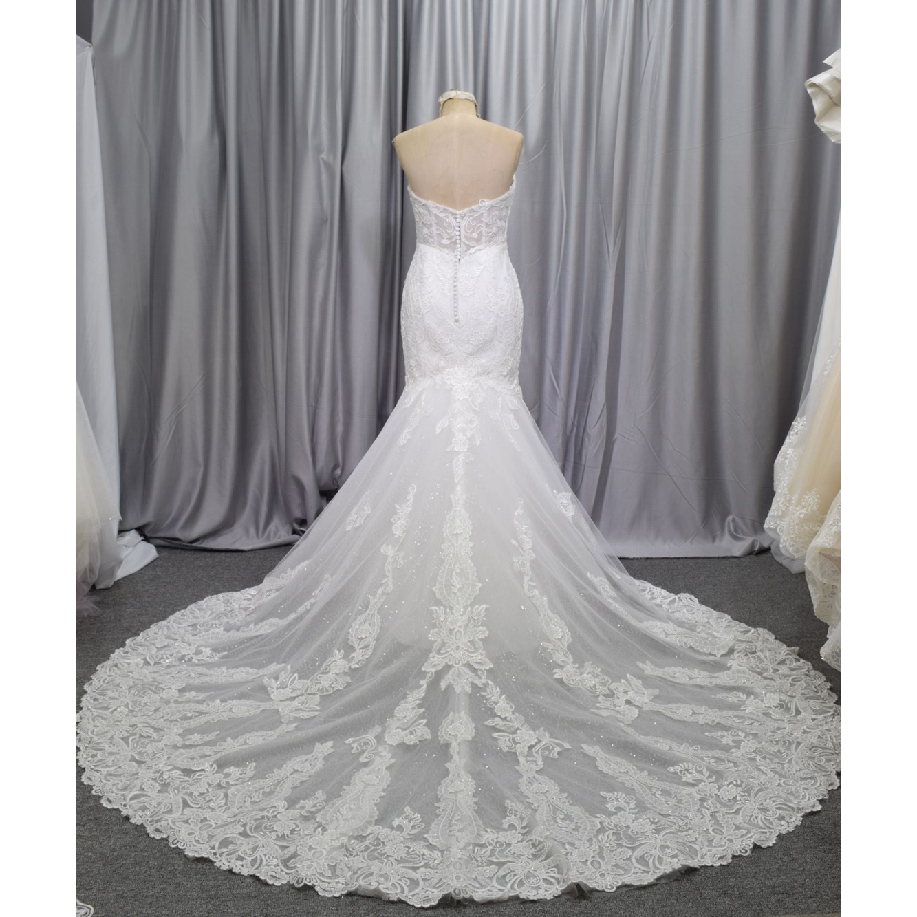 Best seller lace bridal gown with sweetheart neckline and sweep train
