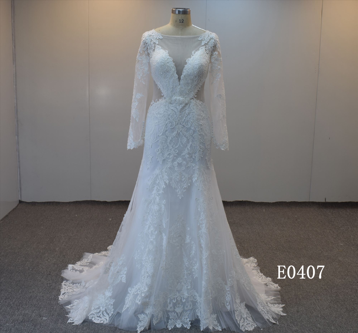 Sexy Illusion top design tulle with polyester fabric bridal gown