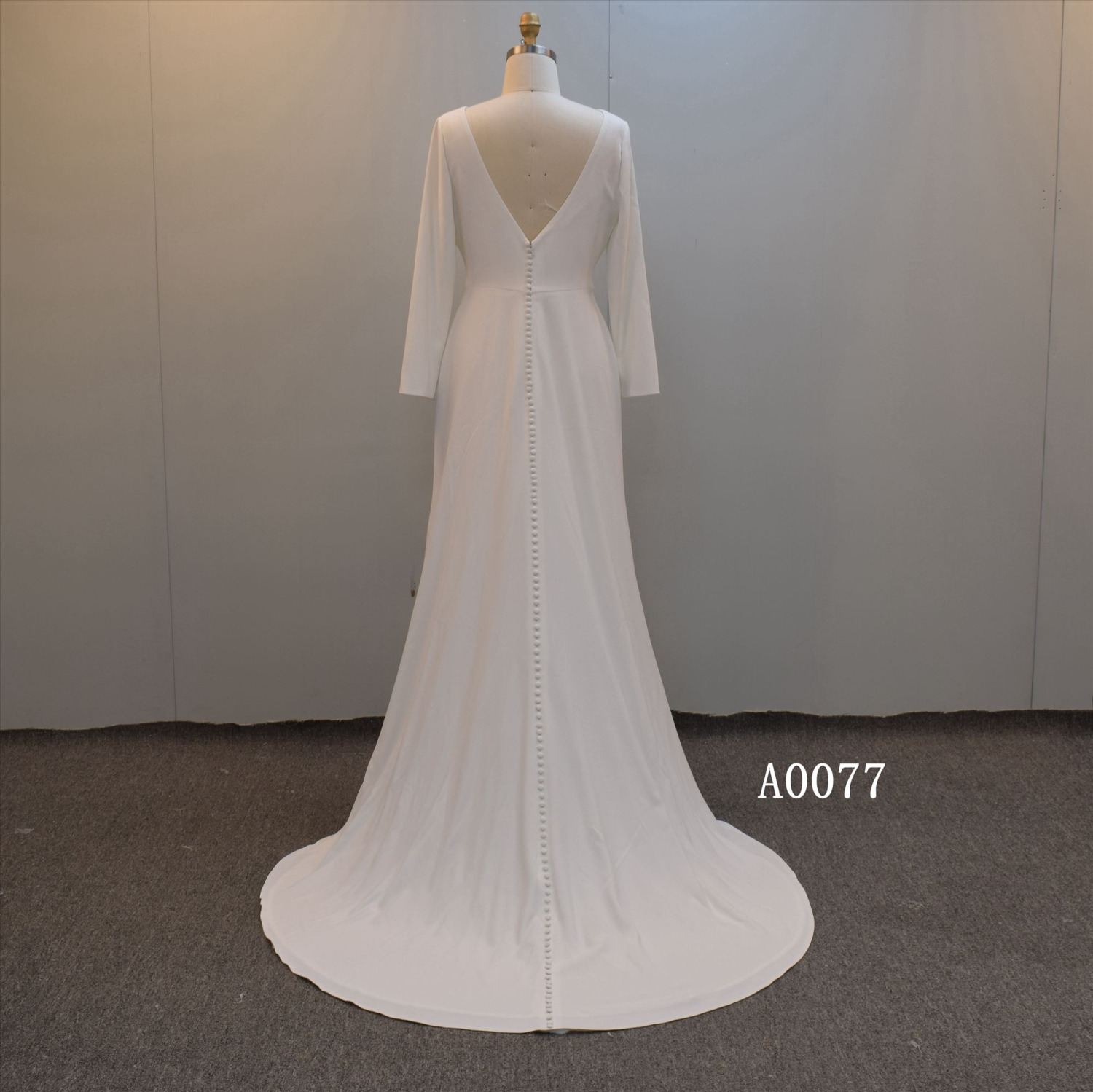 Modest Crepe Wedding Gown with Button Back Bridal Dress