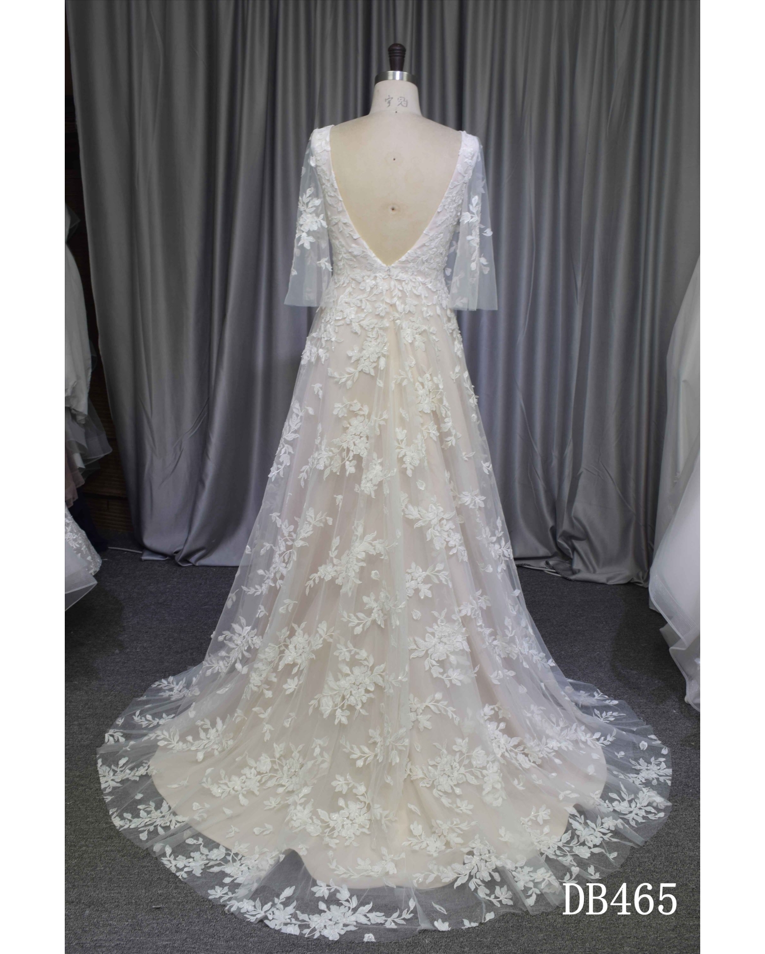 Elegant A line bridal gown with sleeves blush color wedding dress