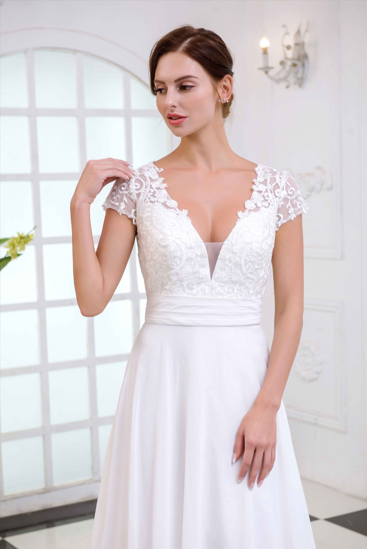 Light chiffon A line beach style elegant wedding gown