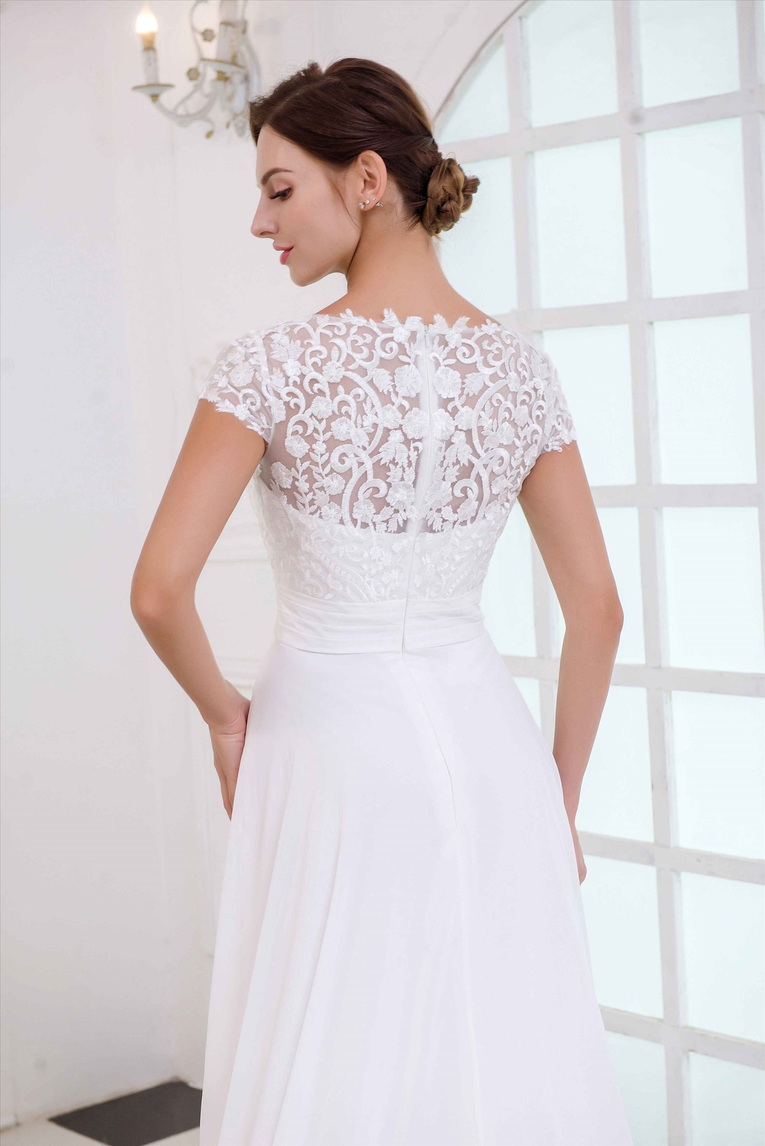 Light chiffon A line beach style elegant wedding gown