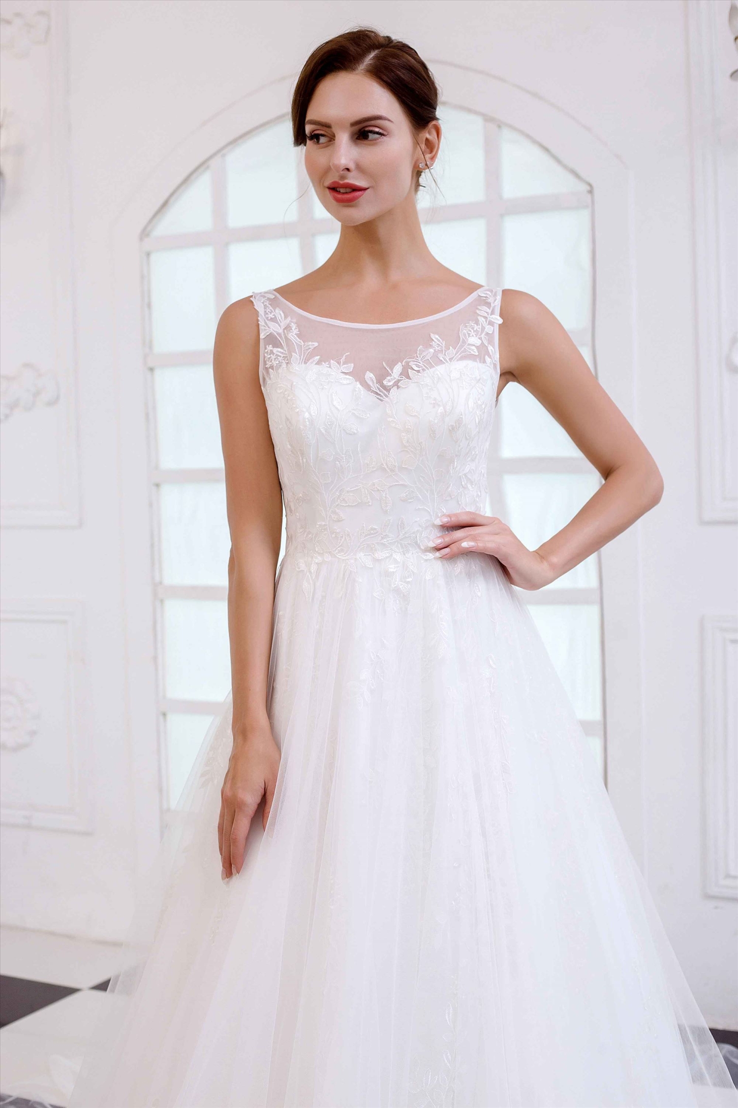 DB193 Open back beach style lace A line elegant factory made bridal gown