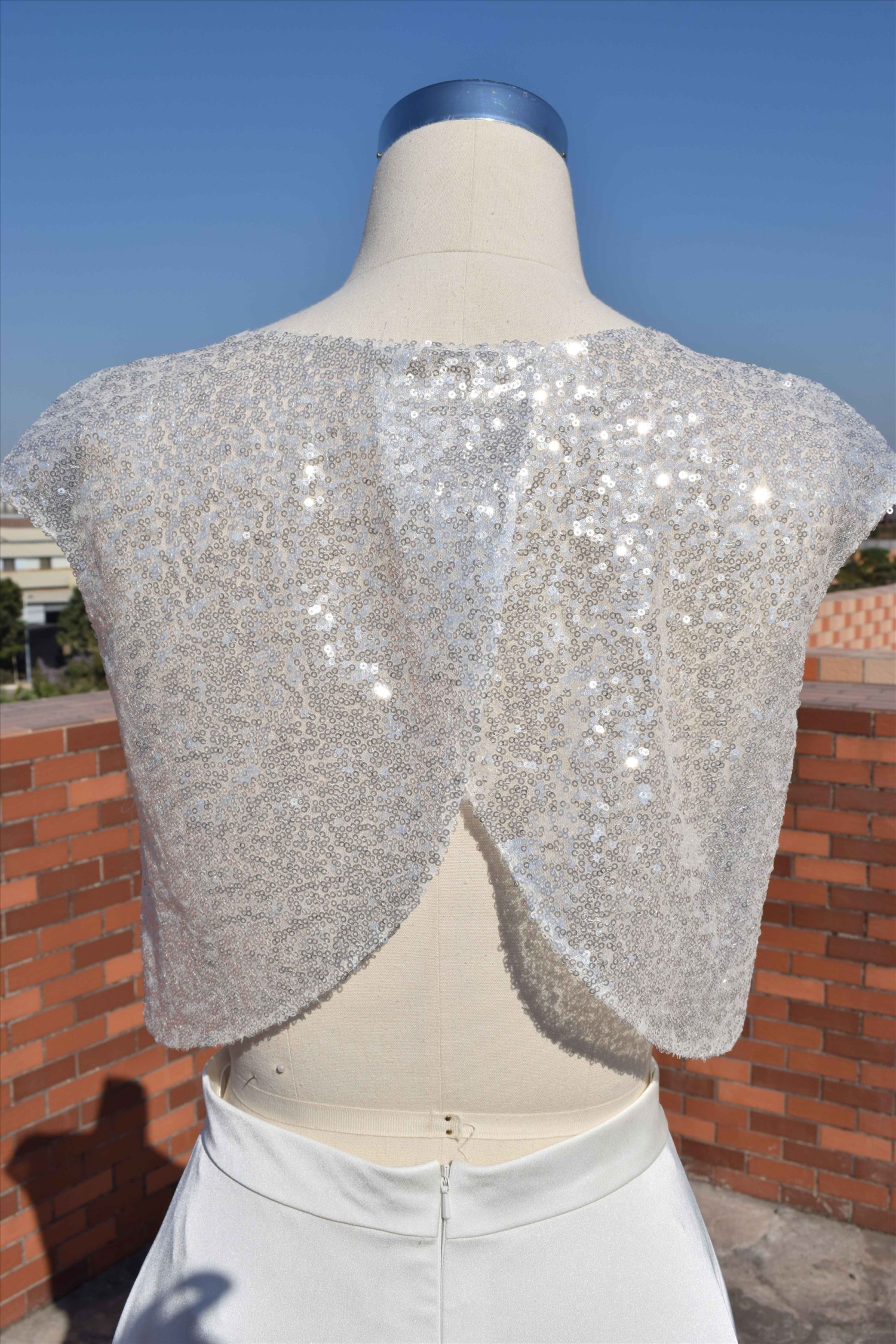 Two sets bridal gown sequins fabric bodice and satin pants bridal dress