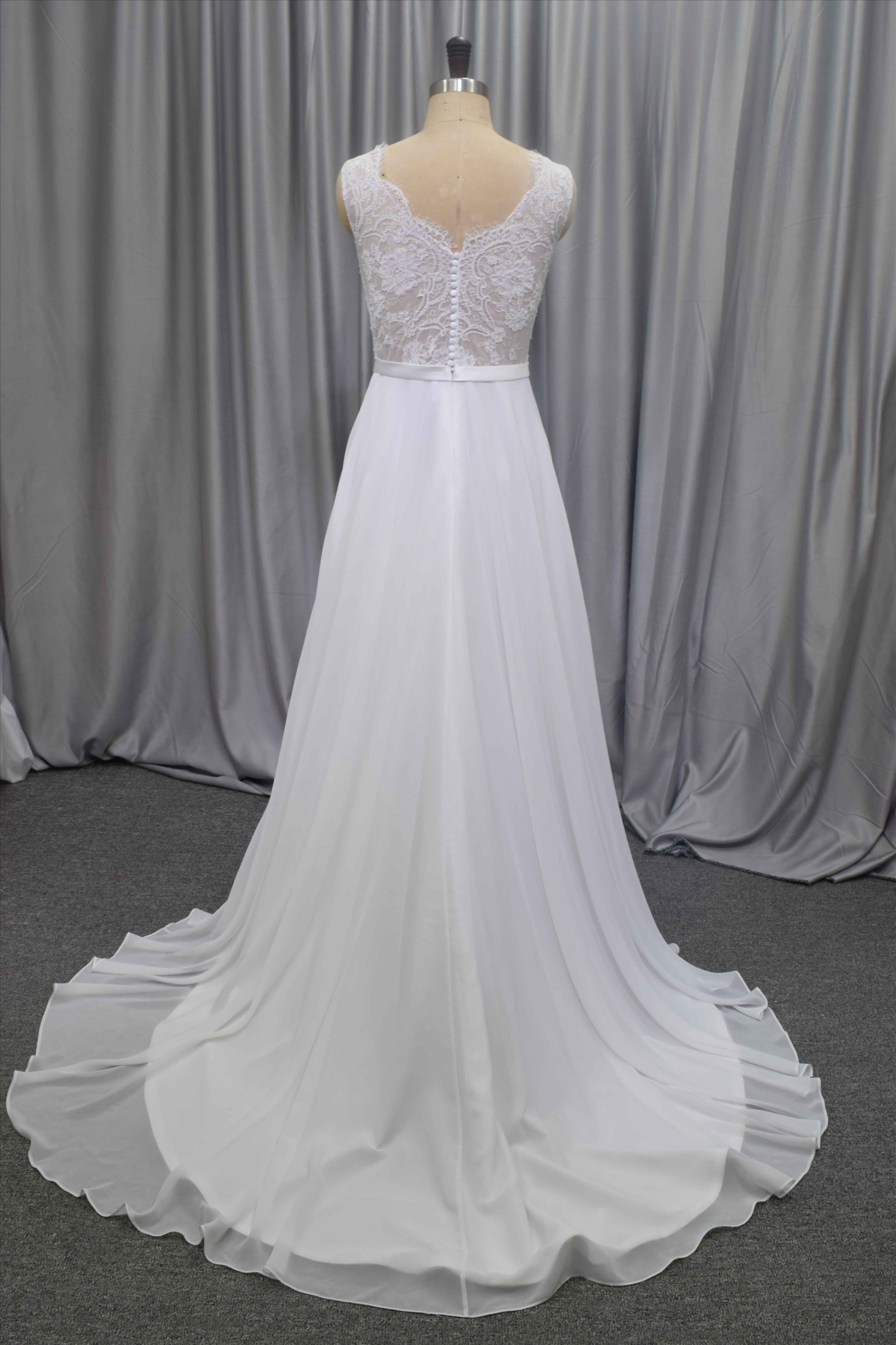 See through back chiffon A line bridal gown elegant cheap price wedding dress