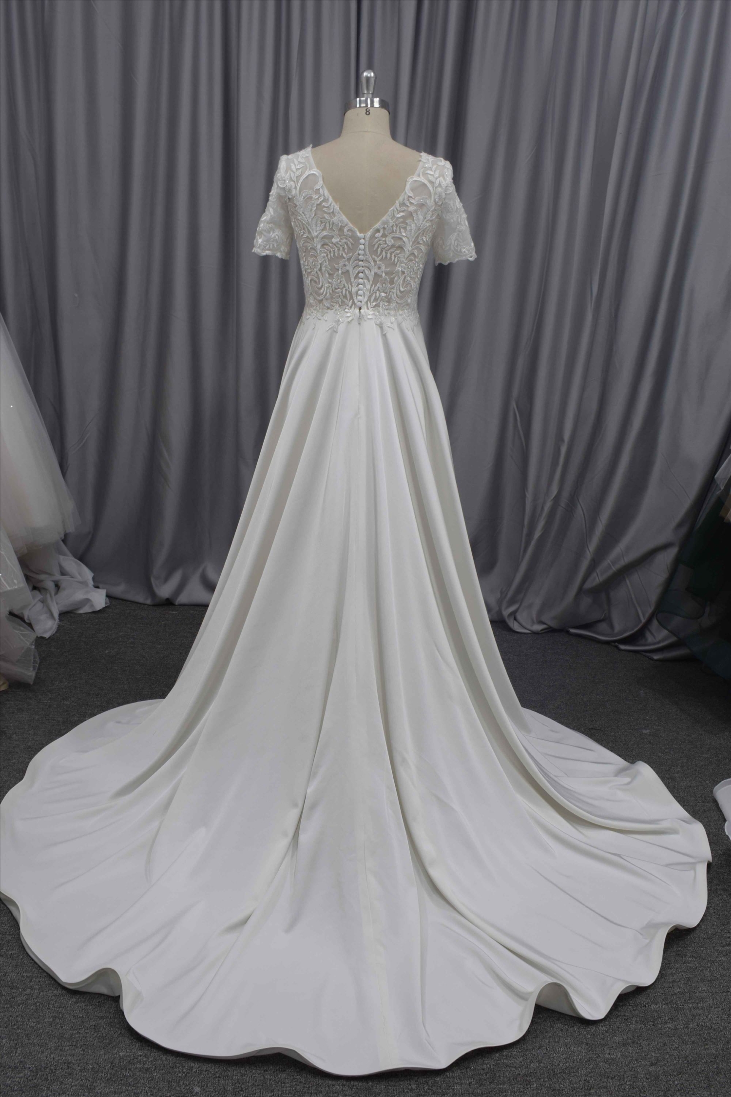 A line short sleeves simple wedding dress lace dress