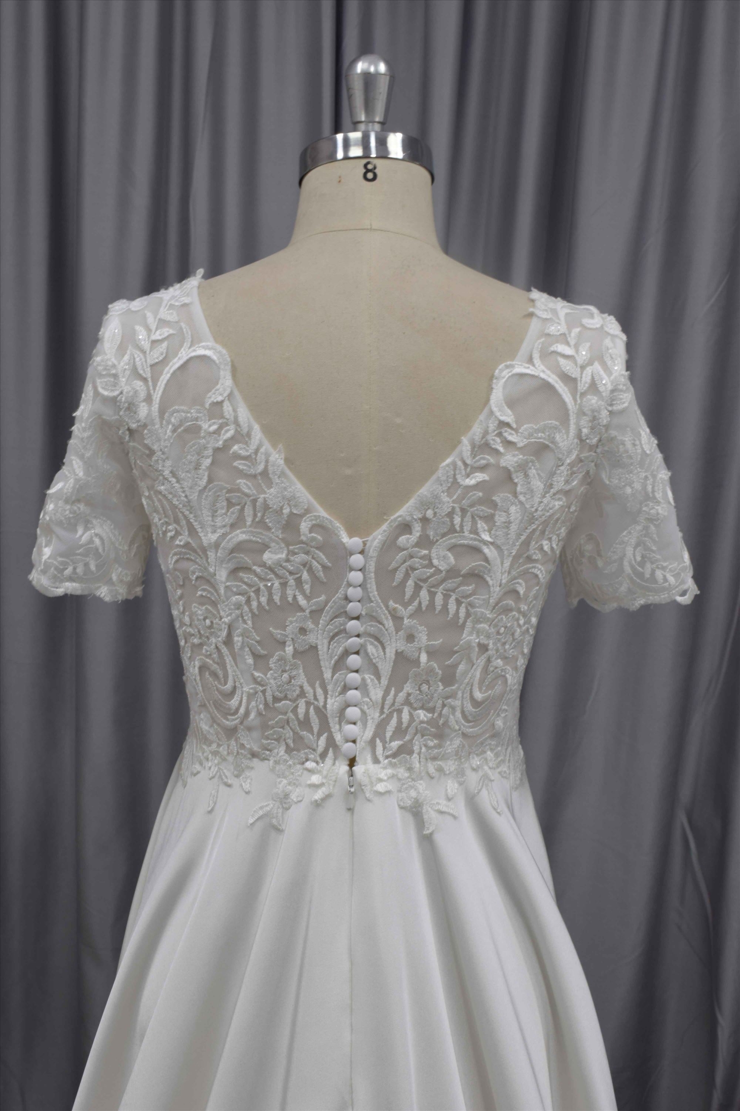 A line short sleeves simple wedding dress lace dress