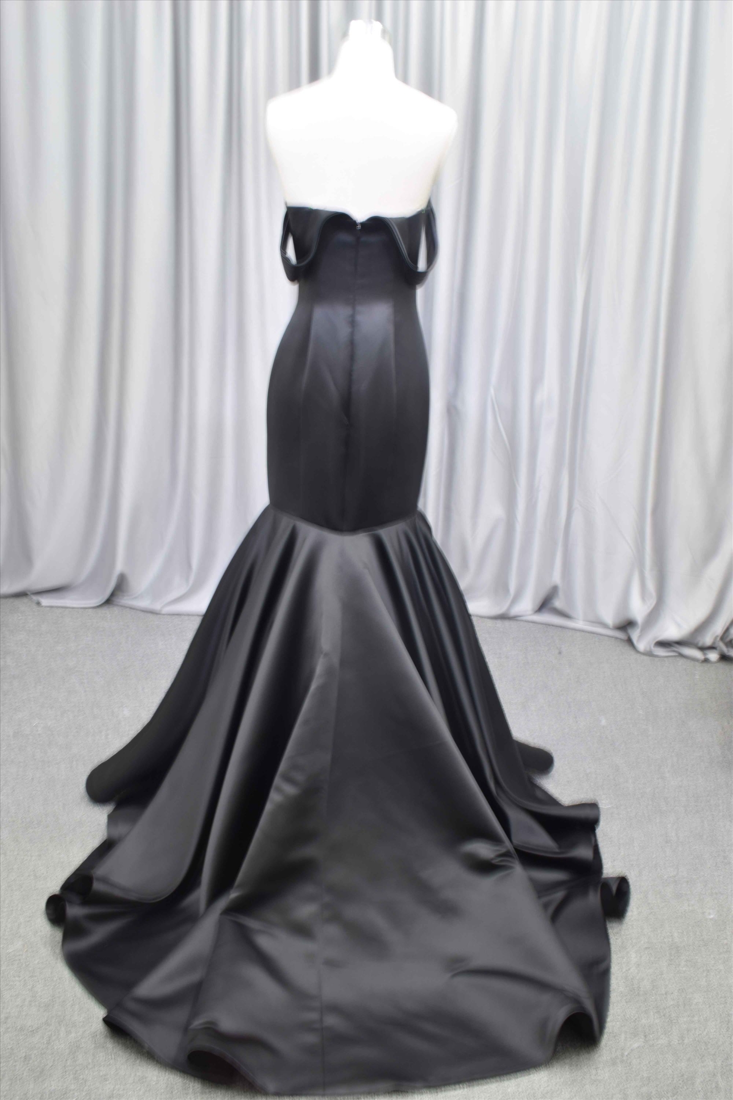 Black color wedding dress satin mermaid off shoulder bridal gown
