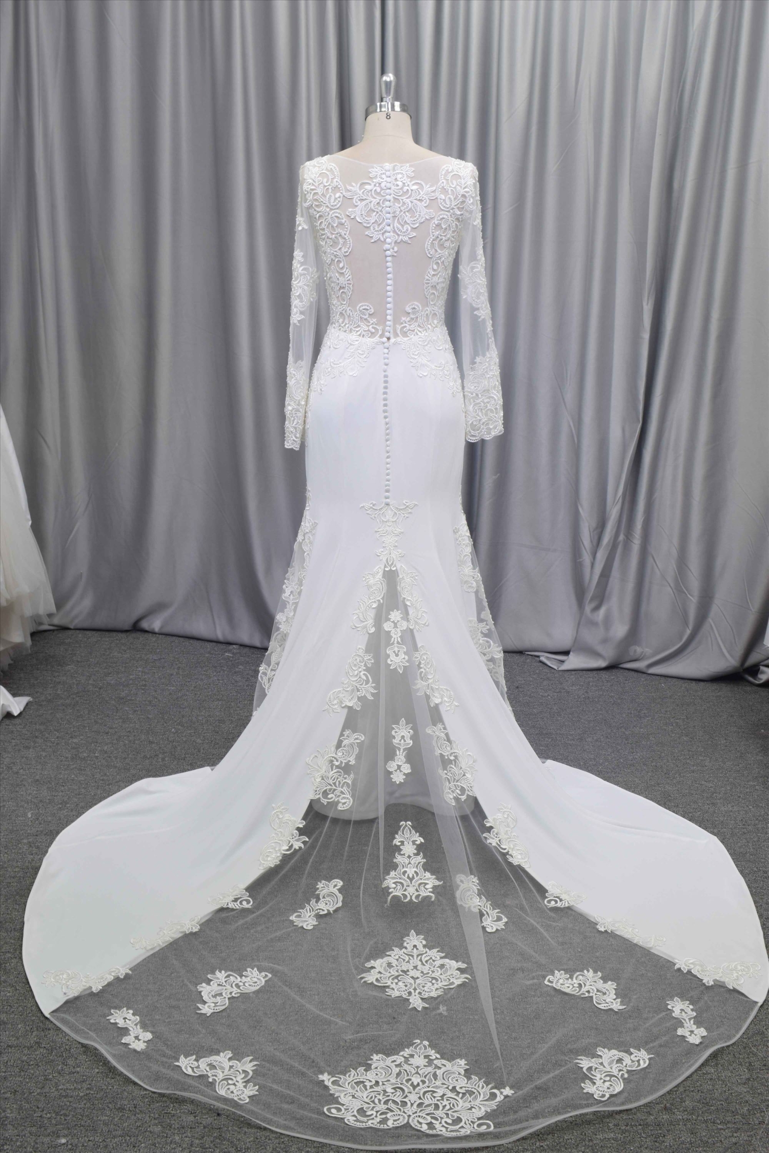 Crepe fabric long sleeves mermaid gown new design wedding dress