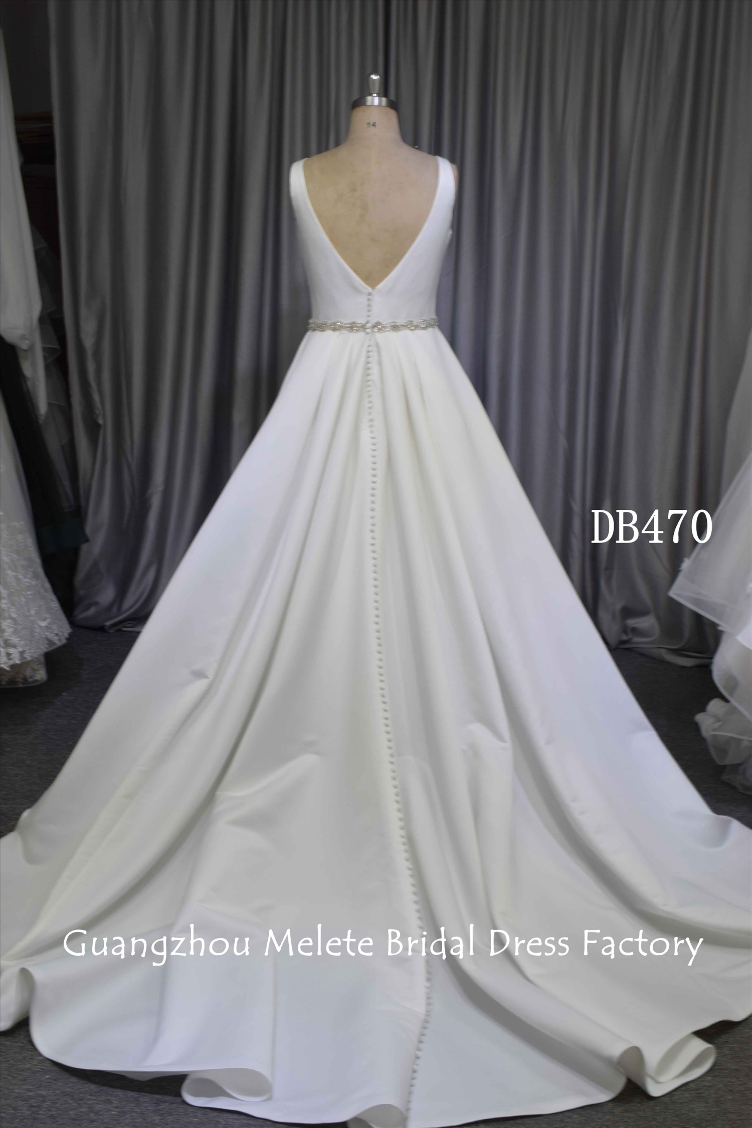 Elegant metter satin A line bridal gown with bling bling beading belt