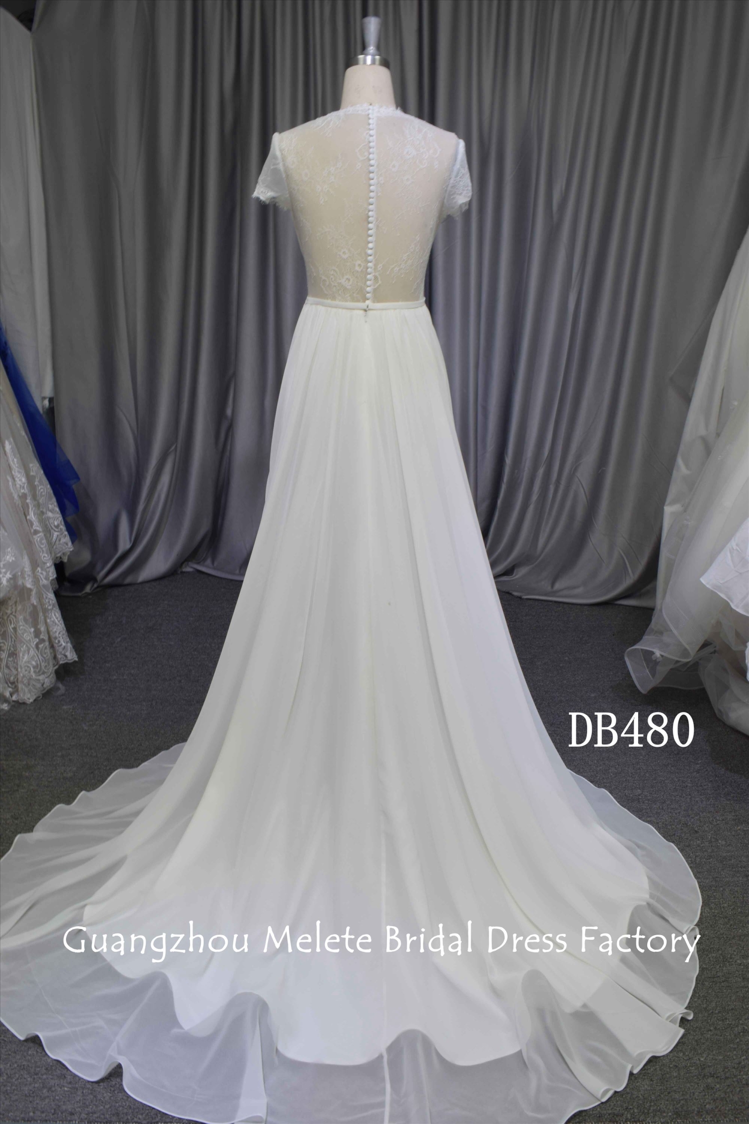 Chiffon bridal dress with illusion back
