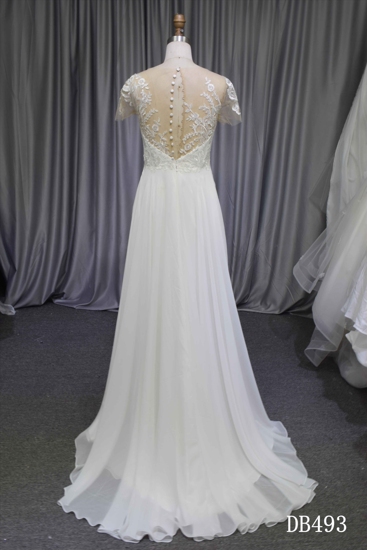 Cap sleeves chiffon A line bridal dress