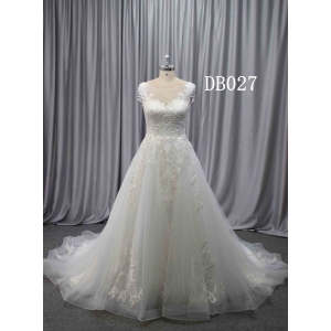 Bodice with clear beadingwork cap sleeves lace applique bridal gown