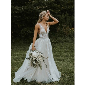 New design V neckline low back sexy boho wedding dress