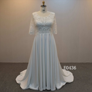 2022 A Line Bridal Wedding Dress With Half Sleeves Satin Bridal Dress