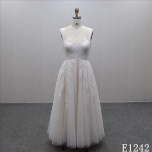 Factory sell  lovely A-line Sweetheart neck  pleats design  tea-length Evening dress