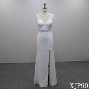 Fashion summer outfit A-line v-neck side split design bridal dress for women